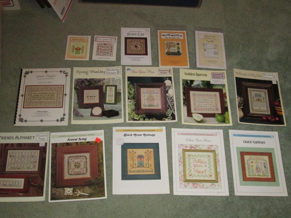 LOT of 15 ELIZABETH'S DESIGNS Cross Stitch Leaflets & Chart Packs RARE OOP