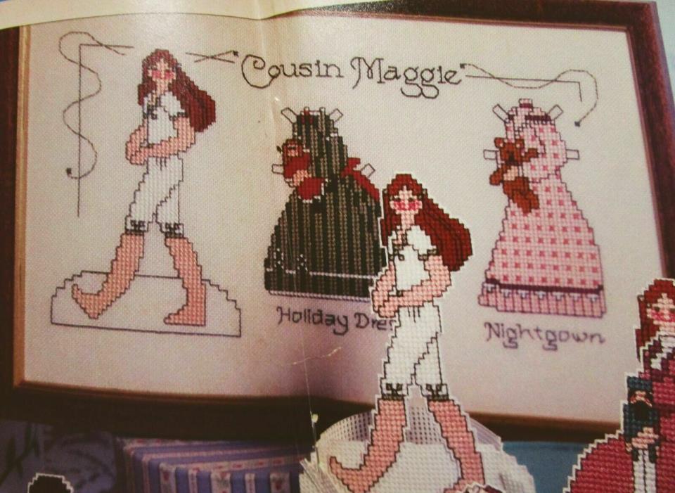 Cute COUSIN MAGGIE Paper Dolls and Clothes Cross Stitch Pattern