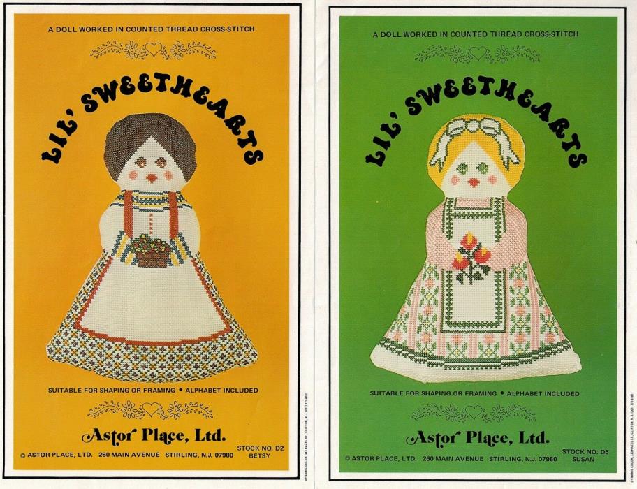 Astor Place LIL' SWEETHEARTS Lot of 2 Susan & Betsy Doll Cross Stitch Patterns