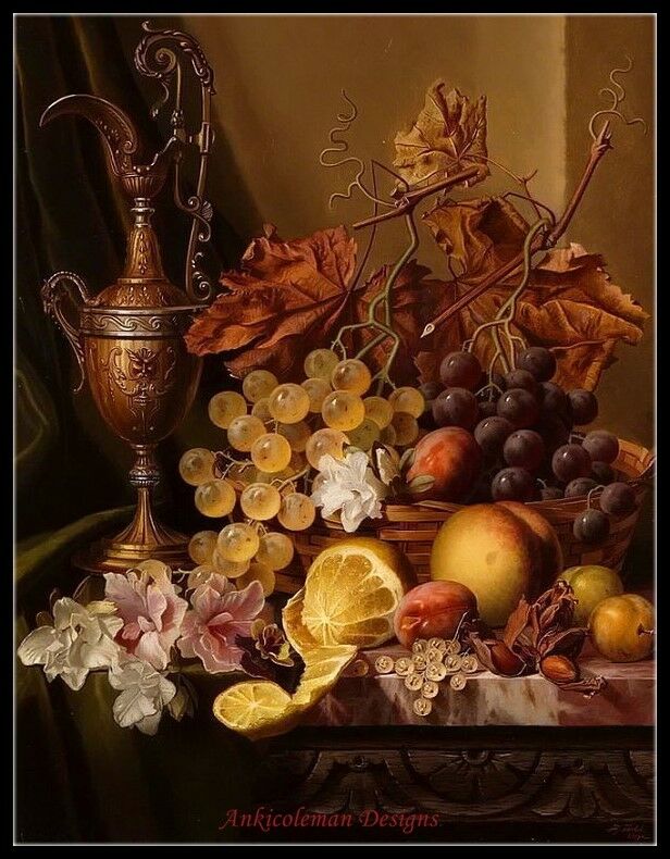 Grapes Lemons and Peaches - DIY Chart Counted Cross Stitch Patterns Needlework