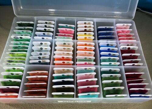 Lot of 90 DMC Embroidery Thread Floss Cards w/Plastic Case Various Colors Crafts