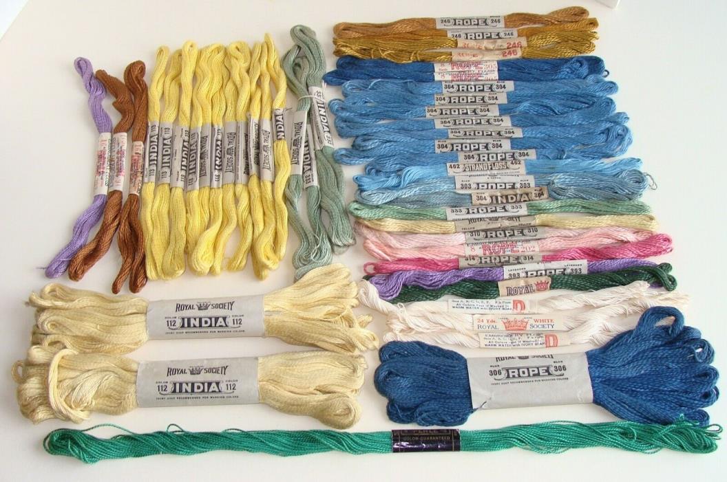 Antique Vintage Lot of 74 Skeins Embroidery Floss Royal Society Rope India +