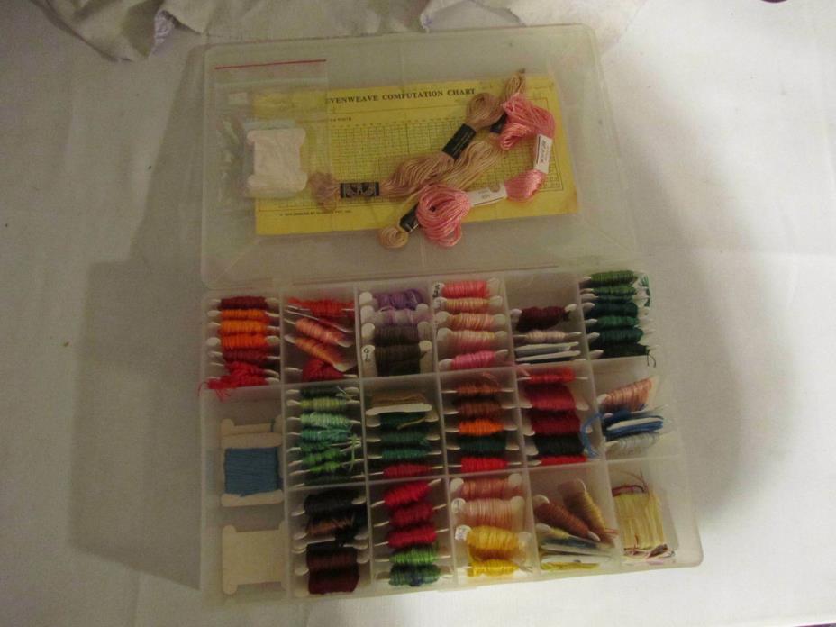 Lot of 80 Embroidery Thread Floss Cards w/Plastic Case Various Colors Crafts