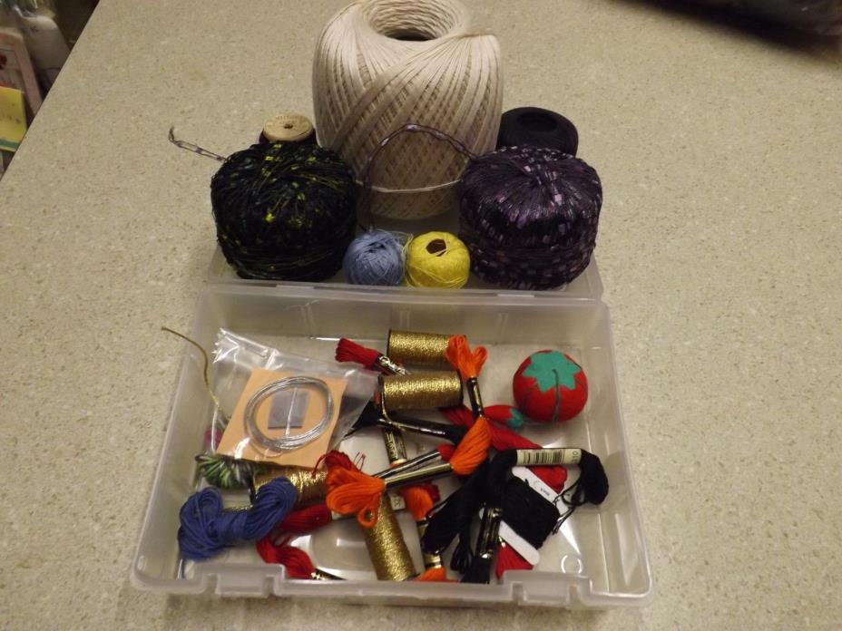 Lot of Embroidery/Needlepoint Thread w/Case + VTG & New crochet thread