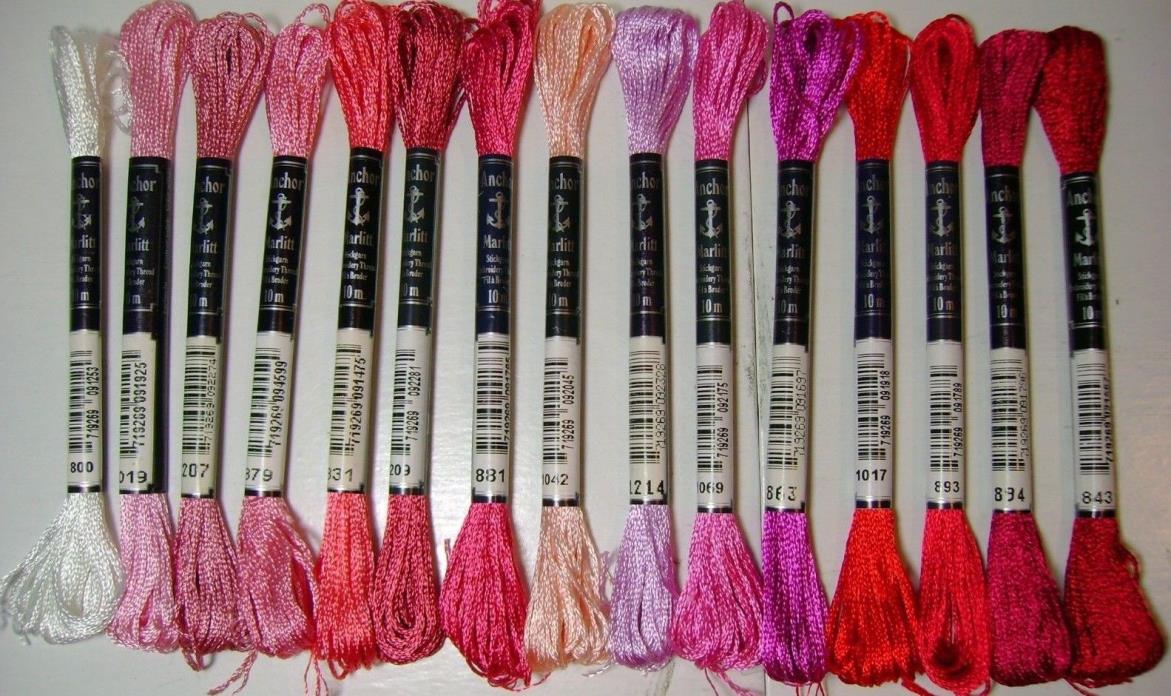 15 Anchor Marlitt Rayon Embroidery Floss Lot 15 Skeins 15 Different Mixed