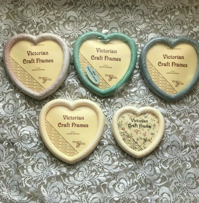 Vintage The New Berlin Co. Heart Shaped Frosted Plastic Victorian Craft Frames