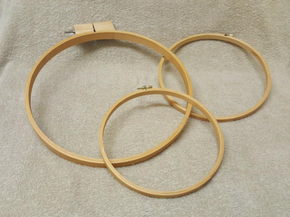 Round Wood Embroidery Quilting Cross Stitch Needlepoint Hoops ~ Lot of 3