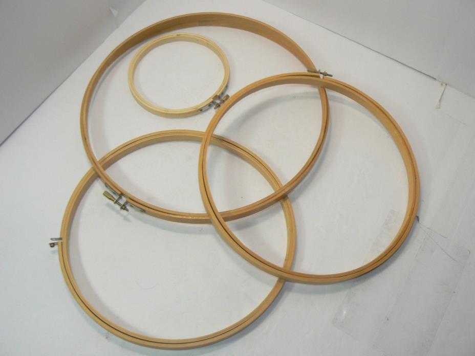 Lot of 4 Wooden Embroidery Quilting Hoops Round 12