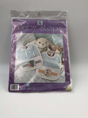 Baby Steps Design For The Needle GINGHAM PUP KITTEN Bib CrossStitch Kit 9304