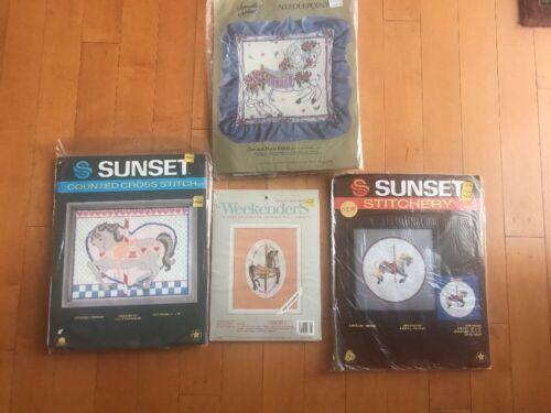 Vintage NWT Old Carousel Horses Cross Stitch and Needlepoint Kits Pillow 1988-89