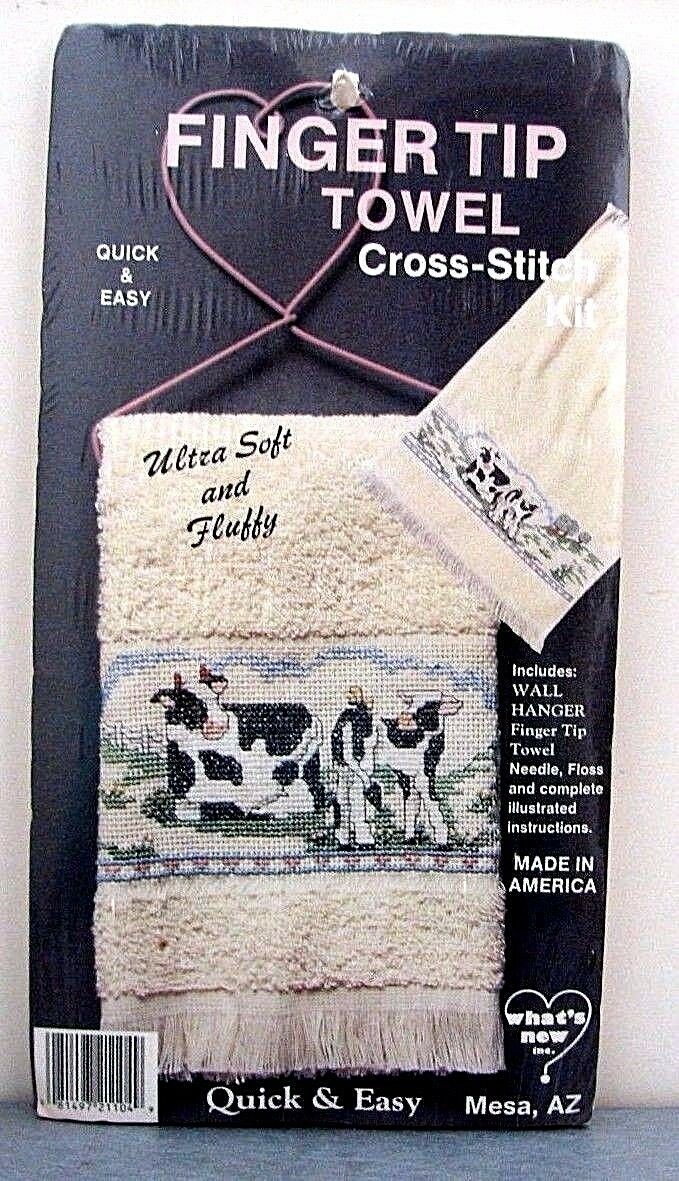 MADE IN AMERICA Quick & Easy FINGER TIP TOWEL CROSS STITCH KIT cow with calf NIP