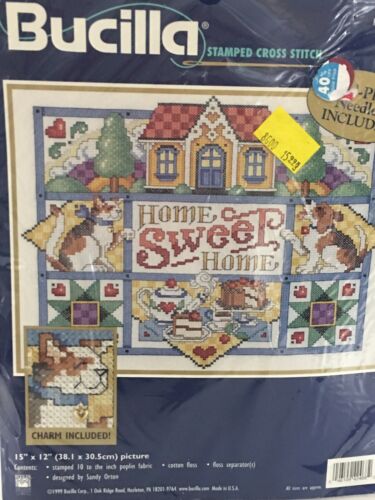 Vintage Bucilla Cross Stitch Kit Home Sweet Home 42468 Sampler Charm Included
