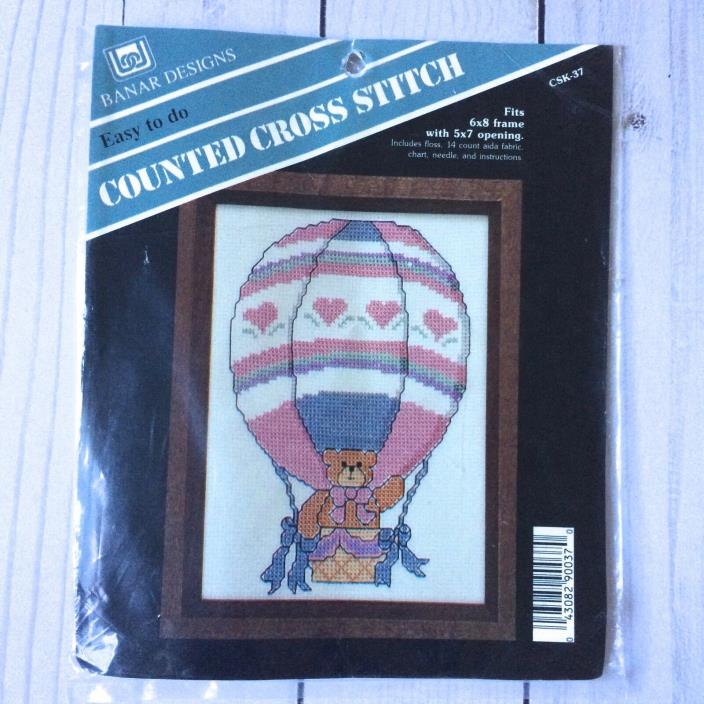 Vintage Banar Designs Counted Cross Stitch Kit, Bear In A Hot Air Balloon