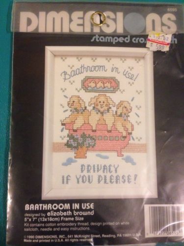 Cross Stitch Mini Kit New~ Baathroom in Use! Privacy Please! Lambs in Tub