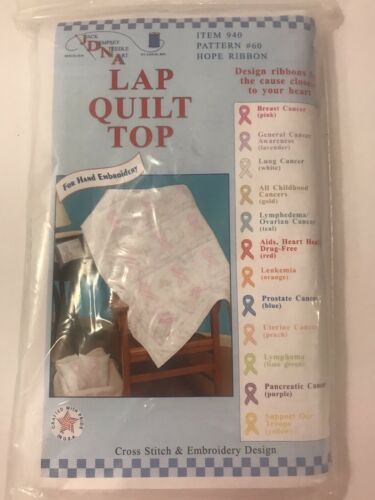 JDNA Lap Quilt Top Hope Cause Ribbon Item 940 Pattern #60 Pink Cross Stitch New
