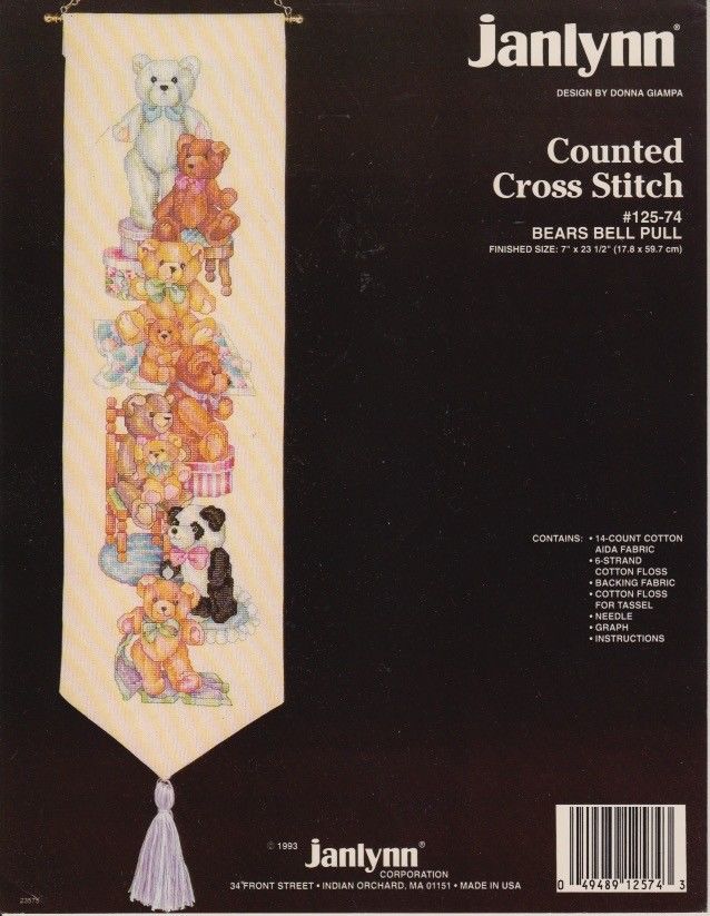 1993 Janlynn Bears Bell Pull Counted Cross Stitch Kit #125-74