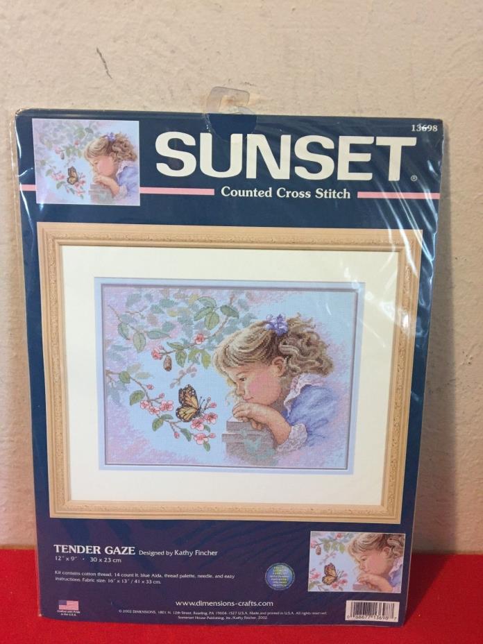 Sunset Dimensions Counted Cross Stitch Kit Tender Gaze Girl Butterfly 12 x 9 NEW
