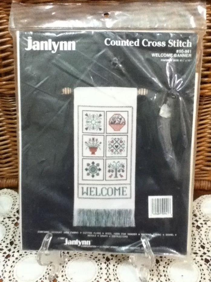Janlynn Vintage 1987 Counted Cross Stitch Kit Welcome Flowers Banner  50 941