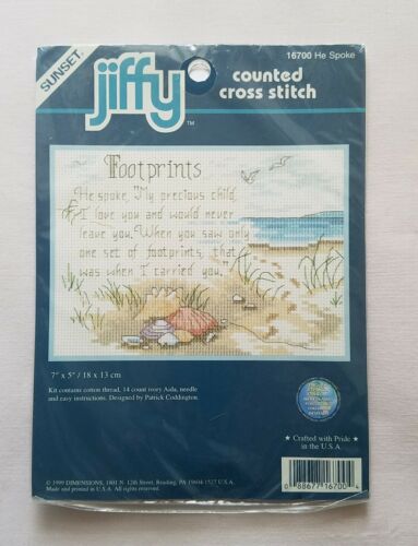 Jiffy HE SPOKE Footprints Counted Cross Stitch Kit - Factory Sealed