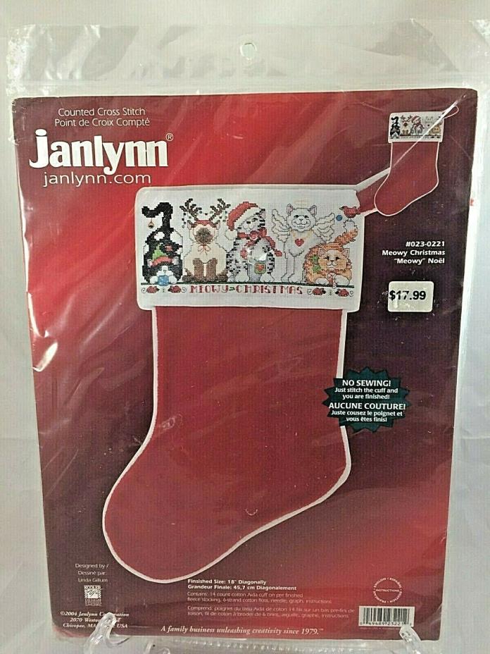 Cats Meowy Christmas Counted Cross Stitch Stocking Janlynn #023-02 Kit 18