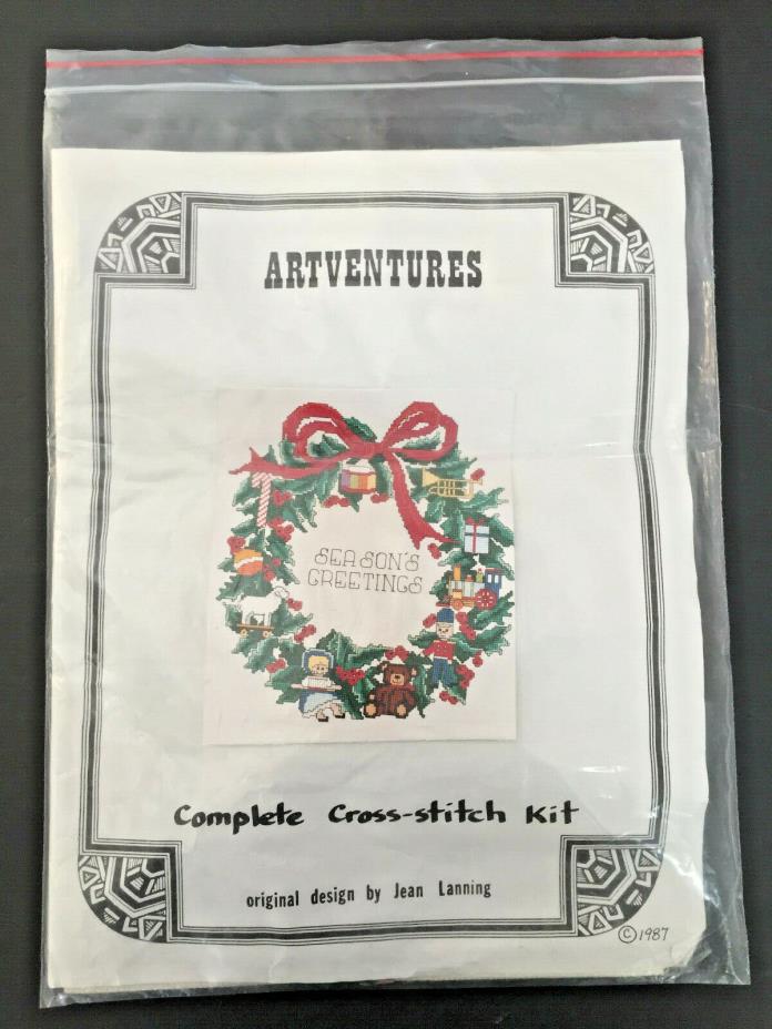 Season's Greeting Wreath Cross Stitch Kit  By Art Ventures-Vintage 1987 – NOS