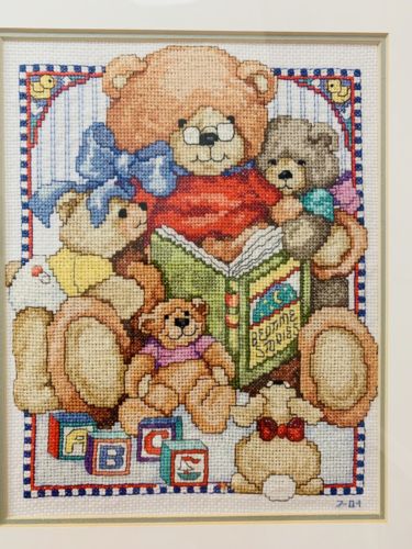 Bear Collector Cross Stitch Teddy Bear Frame Nursery Rare Fully Framed With Mat