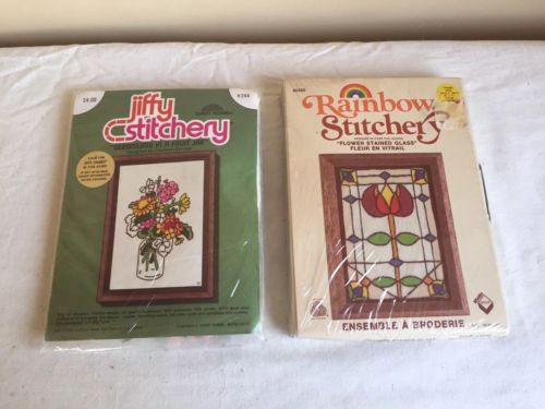 Vintage Mixed Lot Of (2) Sealed 1970's Cross Stitch Craft Kits Jiffy Stitchery