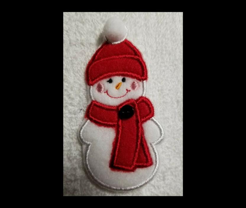 Handmade Snowman Embroidered and Embellished Applique Pin - FREE SHIPPING