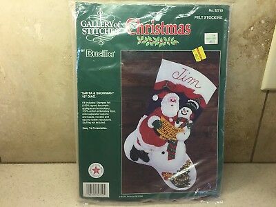 New Old Stock Bucilla Christmas Stocking Kit Santa & Snowman 32710