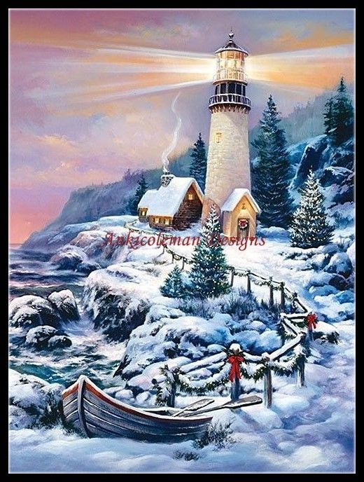Christmas Lighthouse - Counted Cross Stitch Patterns Needlework for embroidery