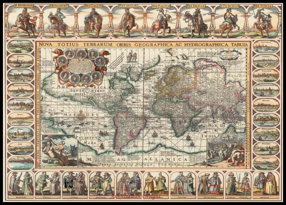 Old World Map - Chart Counted Cross Stitch Patterns Needlework DIY DMC Color