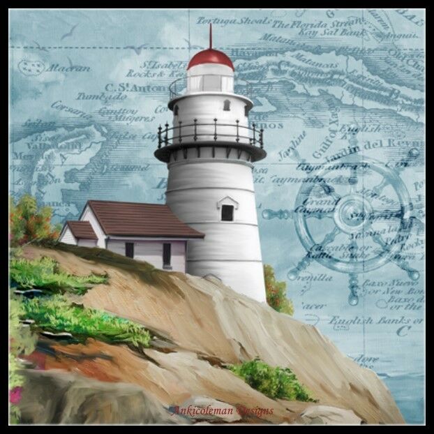 Lighthouse Map - Chart Counted Cross Stitch Patterns Needlework DIY DMC color