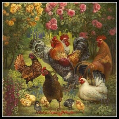 Chart Needlework Craft DIY - Counted Cross Stitch Patterns - Group of Chickens