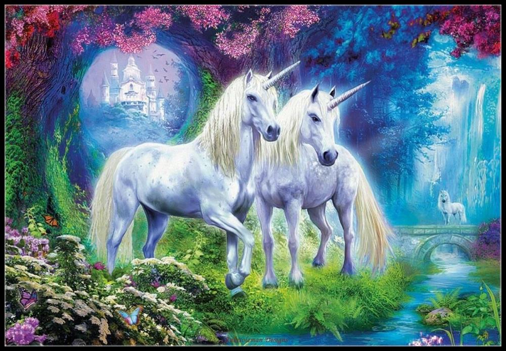 Unicorns in the Forest - Chart Counted Cross Stitch Patterns Needlework DIY
