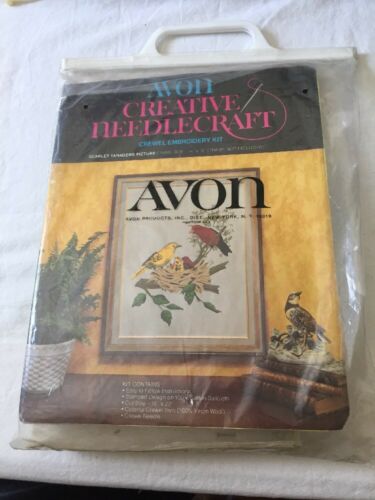 NOS Vintage 70’s Avon Creative Needlecraft Embroidery Kit Scarlet Tanagers Bird