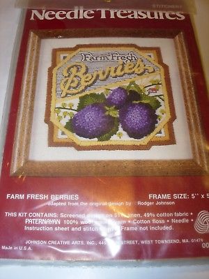 PATTERNS PROJECTS CREWEL EMBROIDERY KIT FARM FRESH BERRIES 5X5 WALL ART COUNTRY