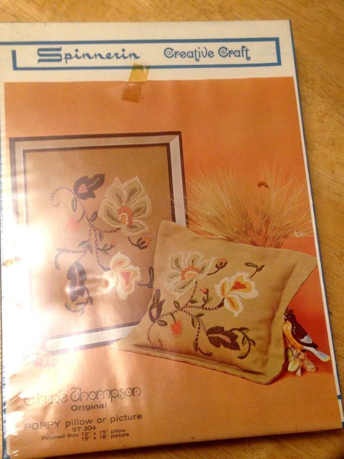 Vintage Spinnerin Creative Craft crewel Poppy pillow or picture KIT ST305  new