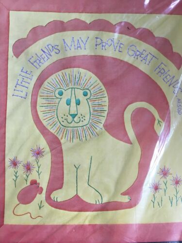 Dandy Lion Aesop Quote Vintage Crewel Embroidery Kit Sealed 16x18 Cheerful