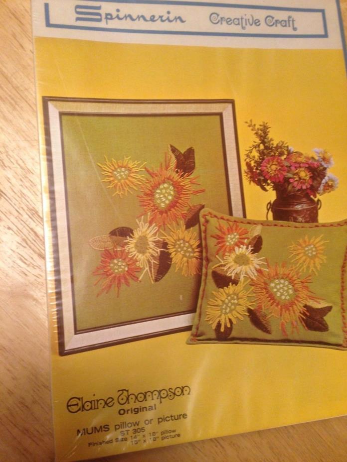 Vintage Spinnerin Creative Craft crewel Poppy pillow or picture KIT new sealed