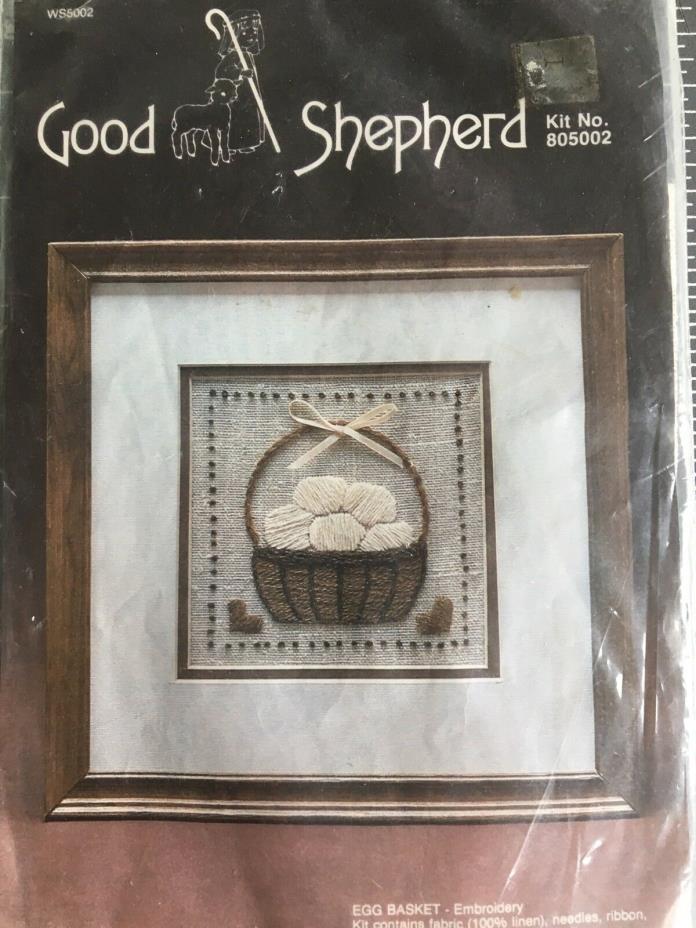 Vintage Good Shepherd Egg Basket Embroidery Linen Kit Sealed 5x5