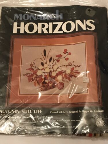 Vtg Monarch Horizons Autumn Still Life Crewel Stitchery Kit 16