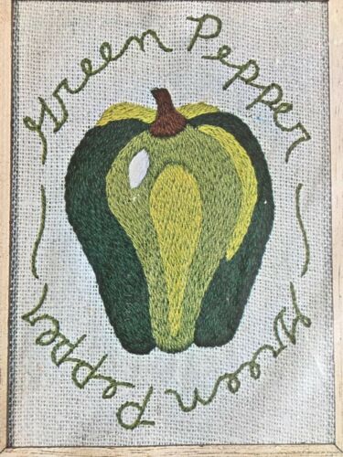 Green Peppers Vintage Crewel Embroidery Kit with Wood Frame Sealed Coats & Clark