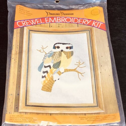Pauline Denham Night Owl Crewel Embroidery Kit 6021 Vintage Original Package