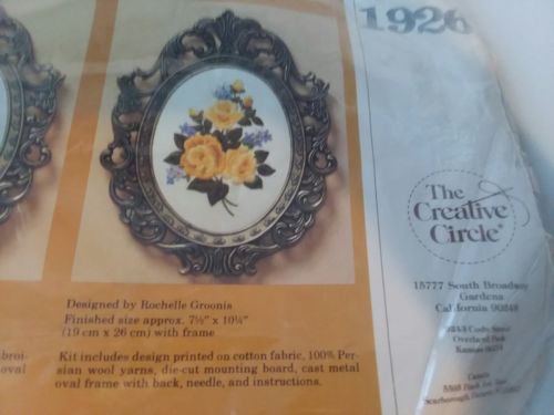The Creative Circle Crewel Embroidery Kit Tea Roses No. 1926 Vintage 1983 W1