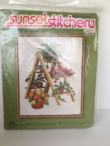 Sunset Stitchery Crewel Kits Embroidery Planters Ladder Charlene Gerrish Sewing