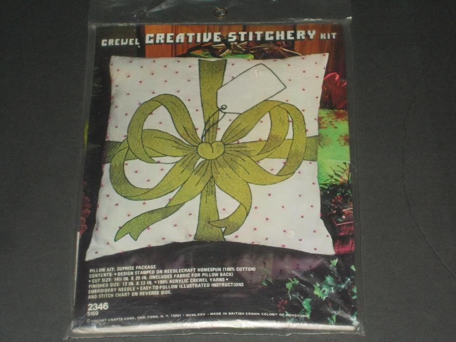 NIP 1975 Creative Stitchery Surprise Package Crewel Pillow Kit
