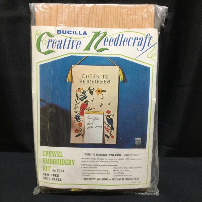 Vintage Bucilla Crewel Embroidery Kit Wall Hanging Reminder Note Panel #3204