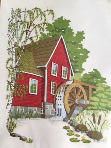 Red Mill in Summer Crewel Embroidery Kit Sunset Stitchery 16x20 Sealed
