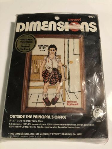 Vintage 82 Dimensions Crewel Kit Norman Rockwell Outside Principal’s Office 6091