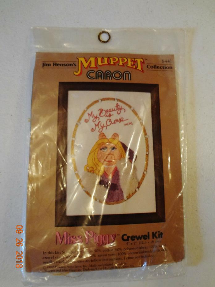 Vintage Caron Crewel Kit Muppets Miss Piggy Crewel Embroidery Kit